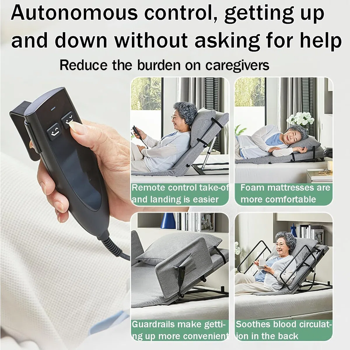 Sollevatore elettrico per schienale del letto, cuscino di supporto regolabile per anziani, sedia medica portatile per alleviare il dolore al collo e alla zona lombare