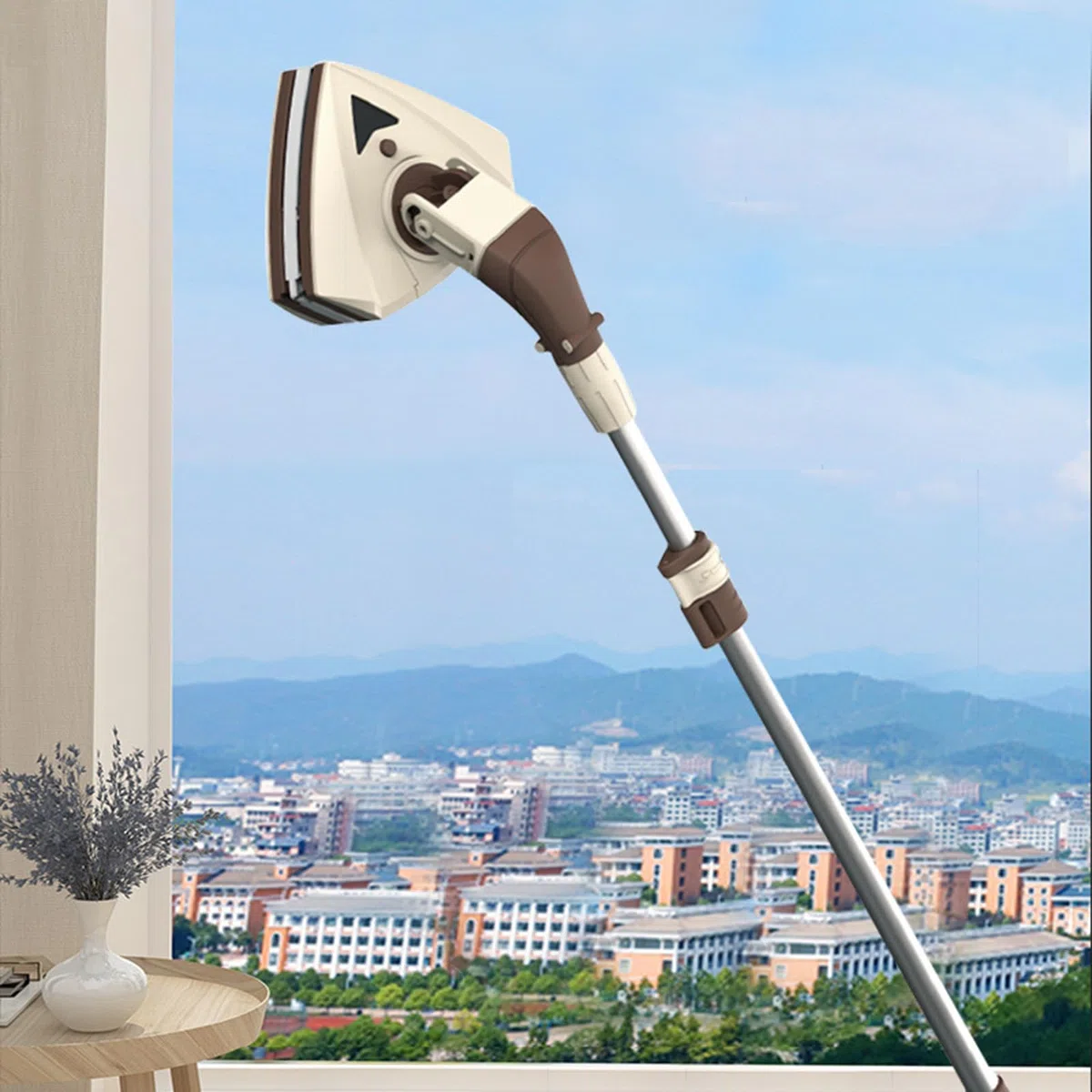 Pulitore magnetico per vetri per finestre alte - Rotazione a 360° con asta di prolunga, efficace strumento di pulizia della casa per una lucentezza senza aloni