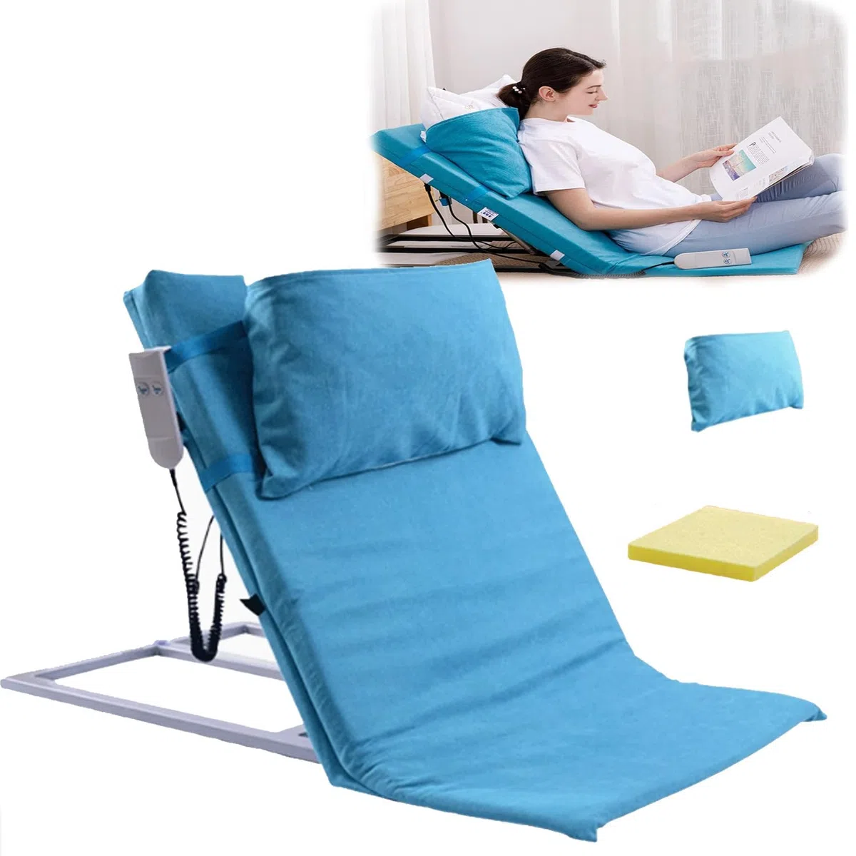 Schienale per Letto Elettrico Regolabile, Schienale per Letto Elettrico, Schienale per Letto sollevabile per Anziani, Sedia Portatile per sedersi, per Supporto Collo, Testa e Lombare, A