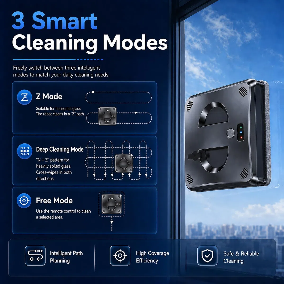 Pulitore intelligente per vetri, con cavo di sicurezza da 4,2 m Black