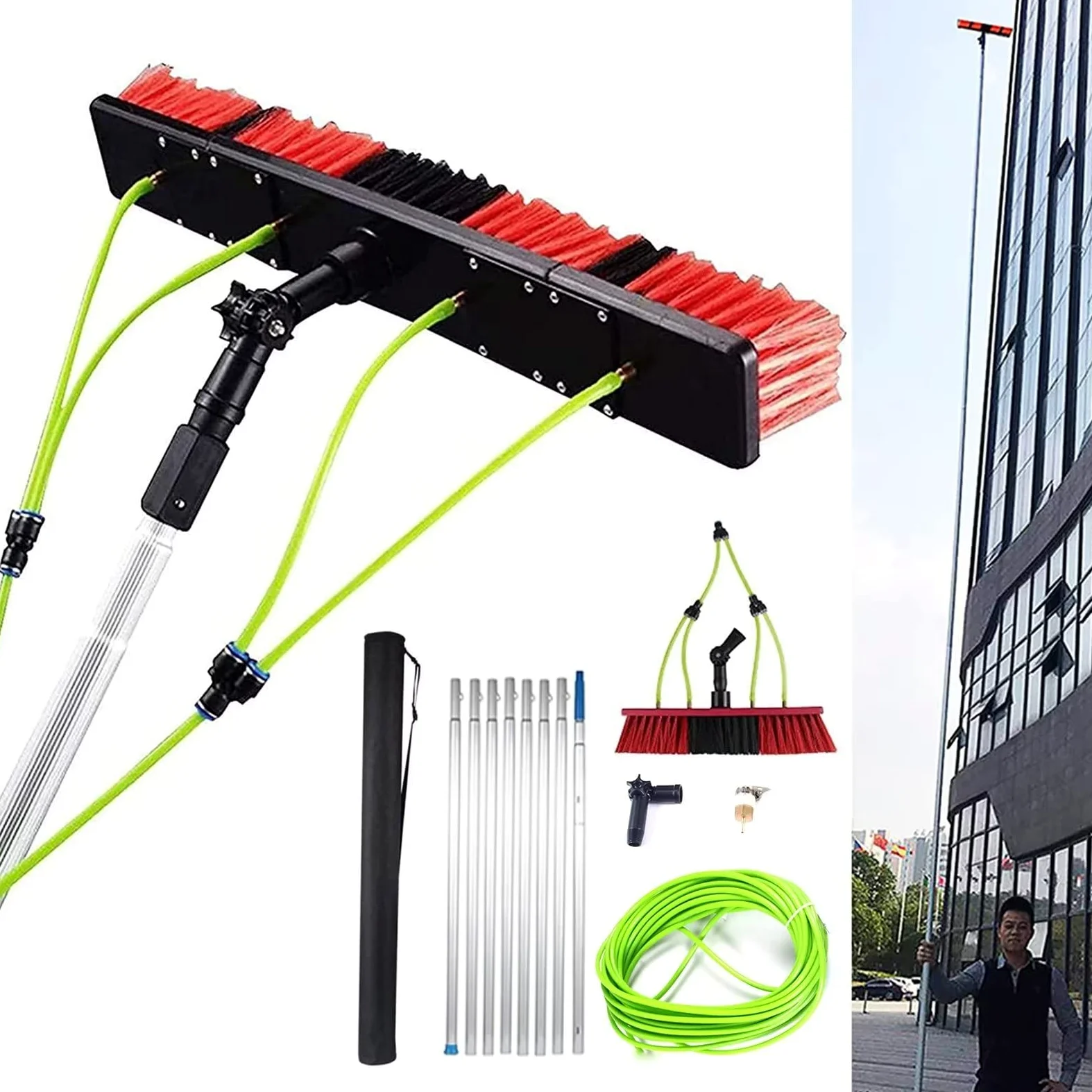 Teles - Asta per la pulizia dei vetri con spazzola alimentata ad acqua, per pulire tetti Conserva e pannelli fotovoltaici, ideale per camion e ad alta portata