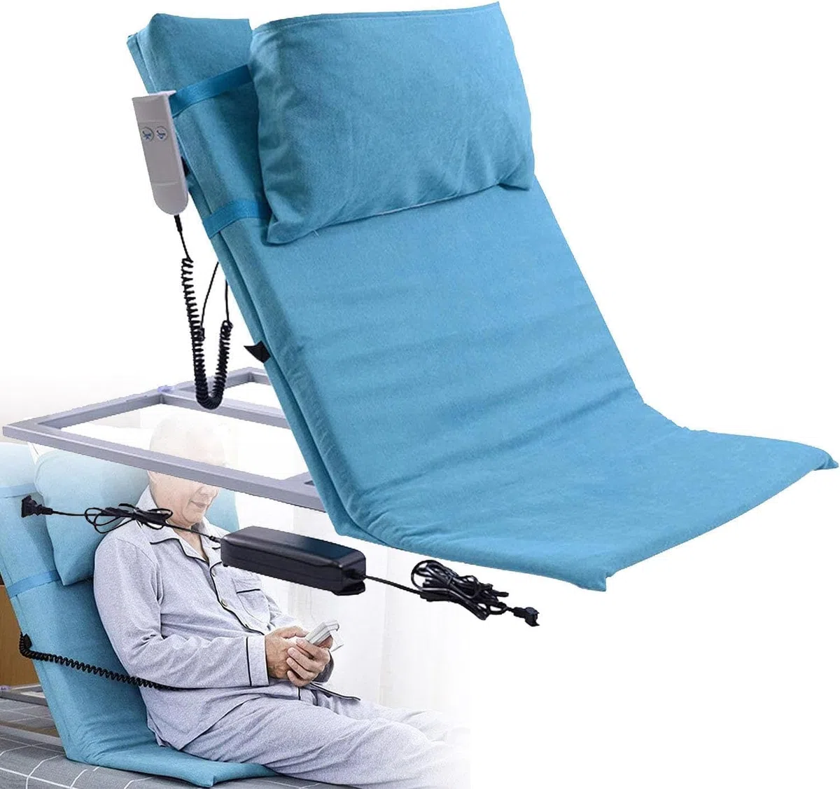Sollevatore di Cuscino Medico Sit-up Regolabile Elettrico Alzata Assistita Schienale Regolabile Sollevabile Schienale Letto Include Sistema di Pompa Elettrica, A