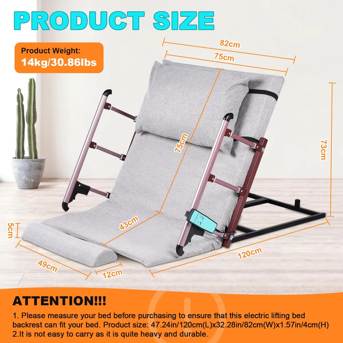 Schienale per letto sollevabile per anziani, elettrico, regolabile, con federa per cuscino per anziani, schienale per sollevamento del letto elettrico, supporto per sedersi e dormire, struttura in