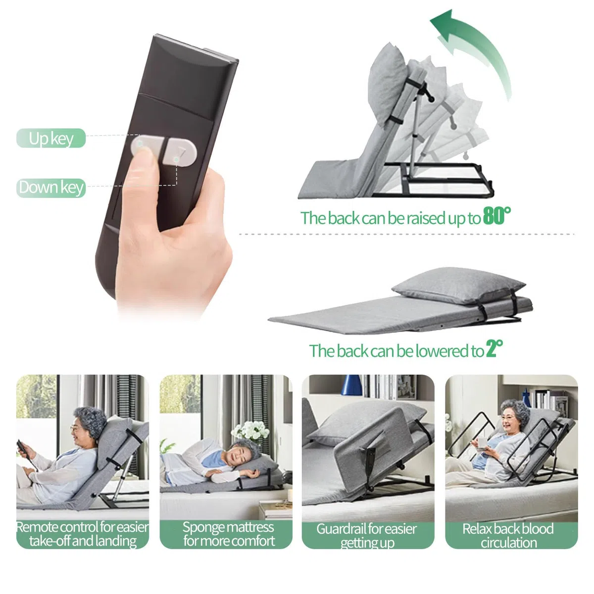Sollevatore elettrico per schienale del letto, per anziani e disabili, cuscino medico regolabile per collo, testa e vita, sollevamento elettrico senza braccioli