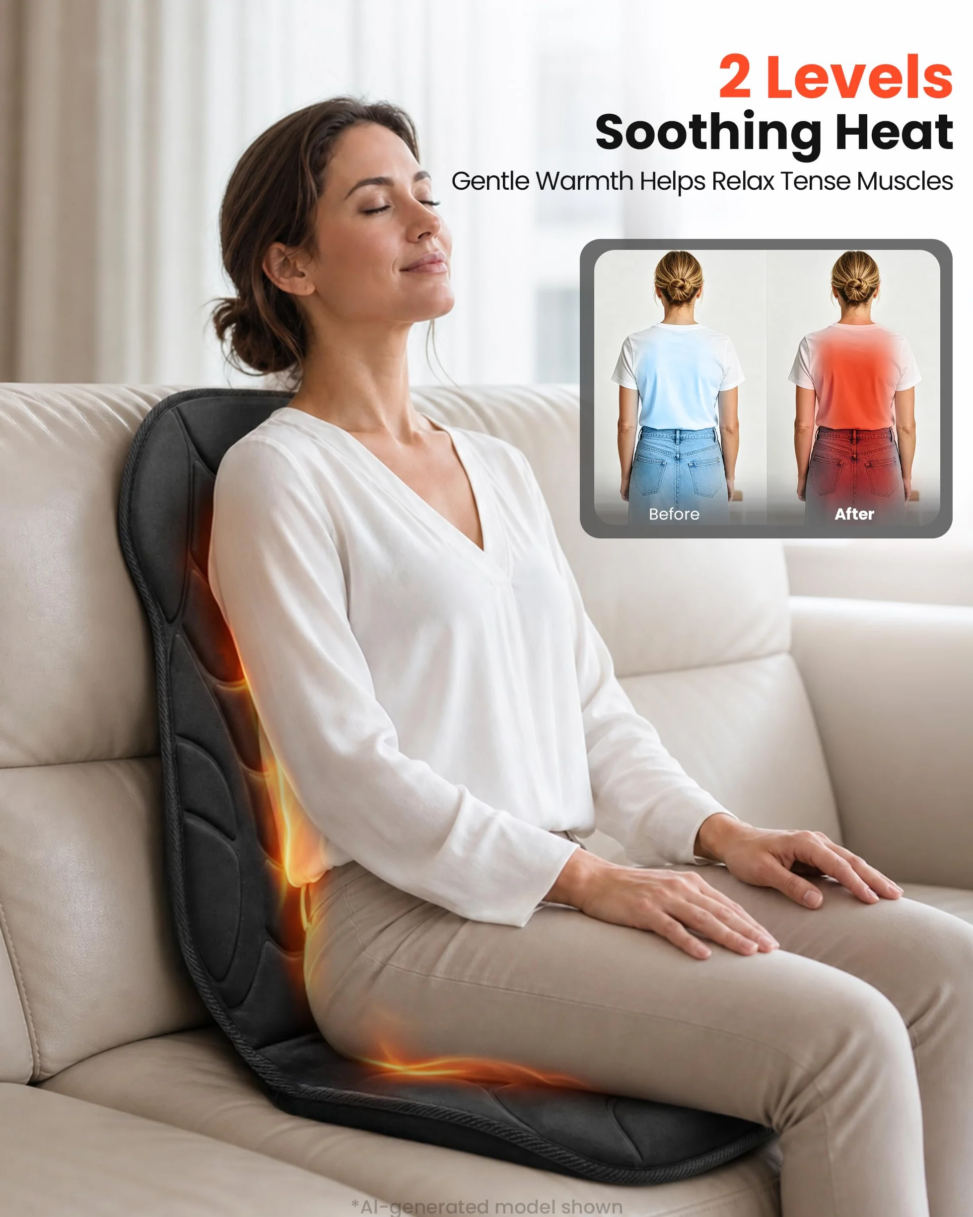 COMFIER - Massaggiatore per la schiena con calore, cuscino per massaggio a vibrazione con 8 nodi e modalità di massaggio, sedia da massaggio per ufficio a casa, sedia riscaldata per mal di schiena
