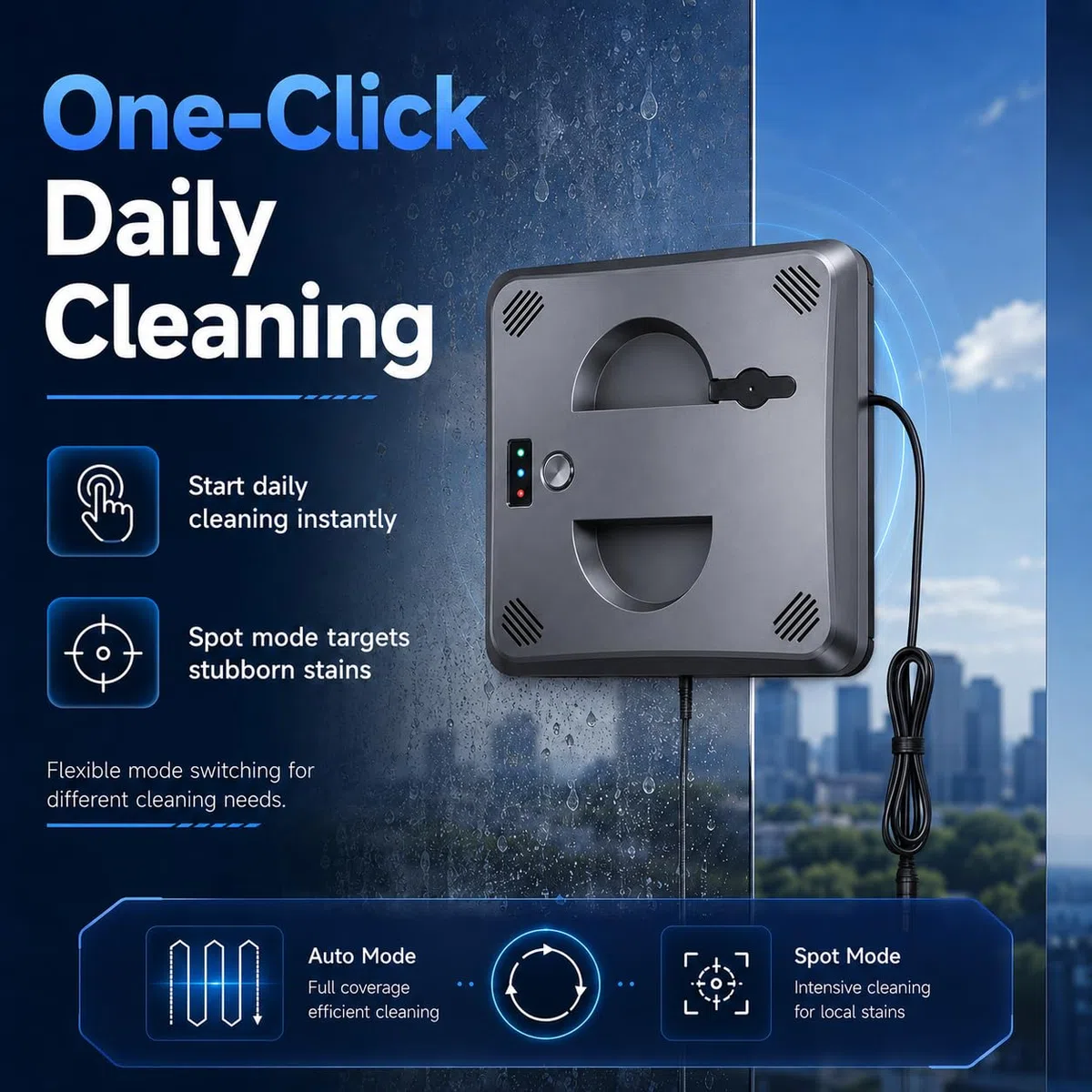 Pulitore intelligente per vetri, con cavo di sicurezza da 4,2 m Black