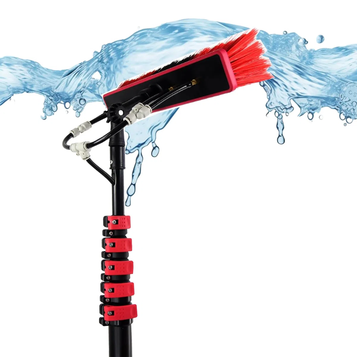 Kit di pali alimentati ad acqua con spazzola telescopica e tubo da 20 m, ideale per la pulizia di finestre domestiche e commerciali per la pulizia dei pannelli solari, efficiente e facile da usare