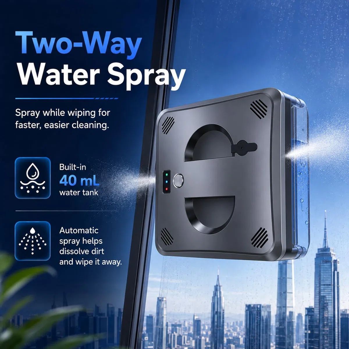 Pulitore intelligente per vetri, con cavo di sicurezza da 4,2 m Black